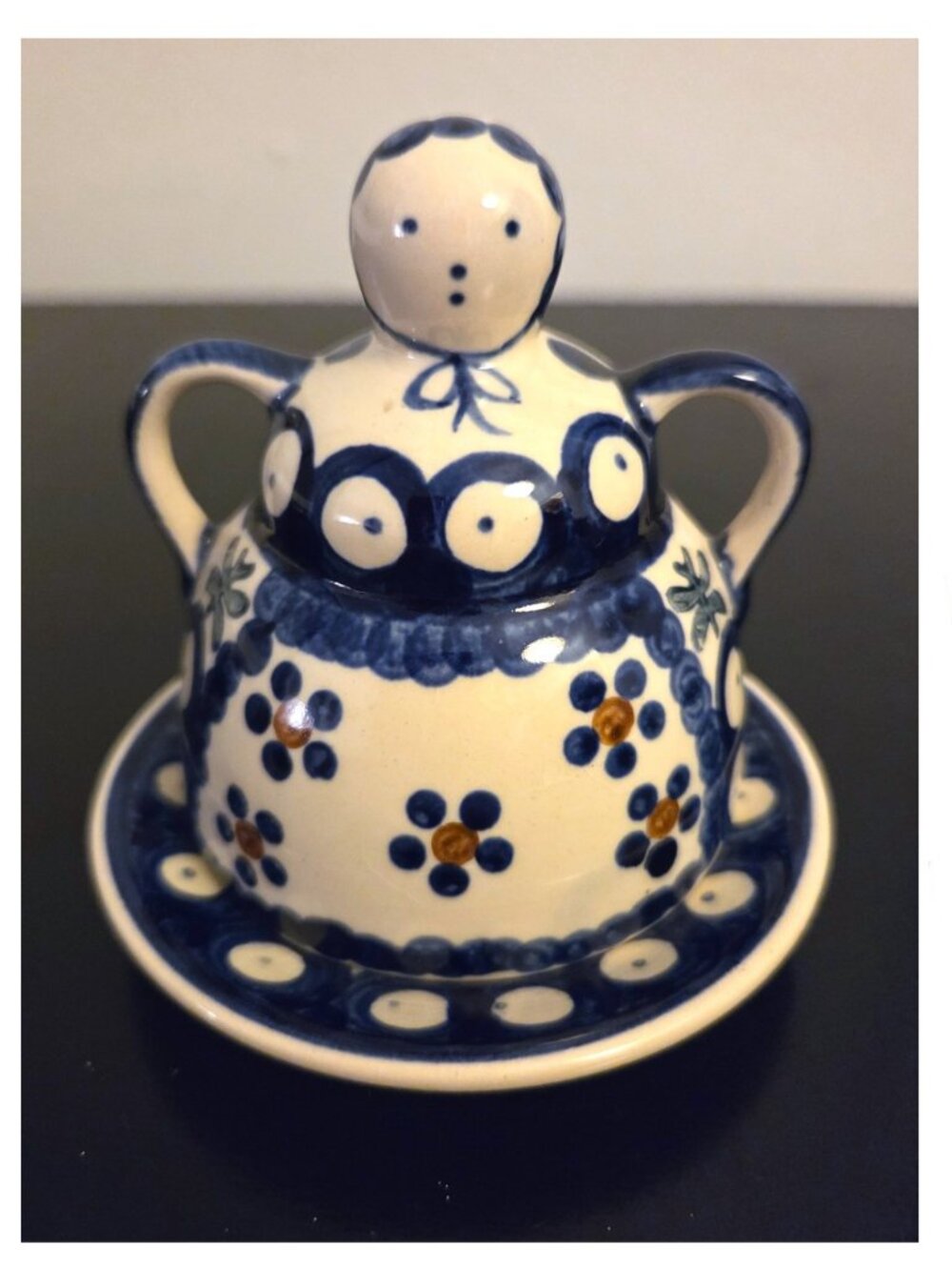 Butter or Cheese Lady keeper dish; Boleslawiec Wiza Poland Polish ceramic